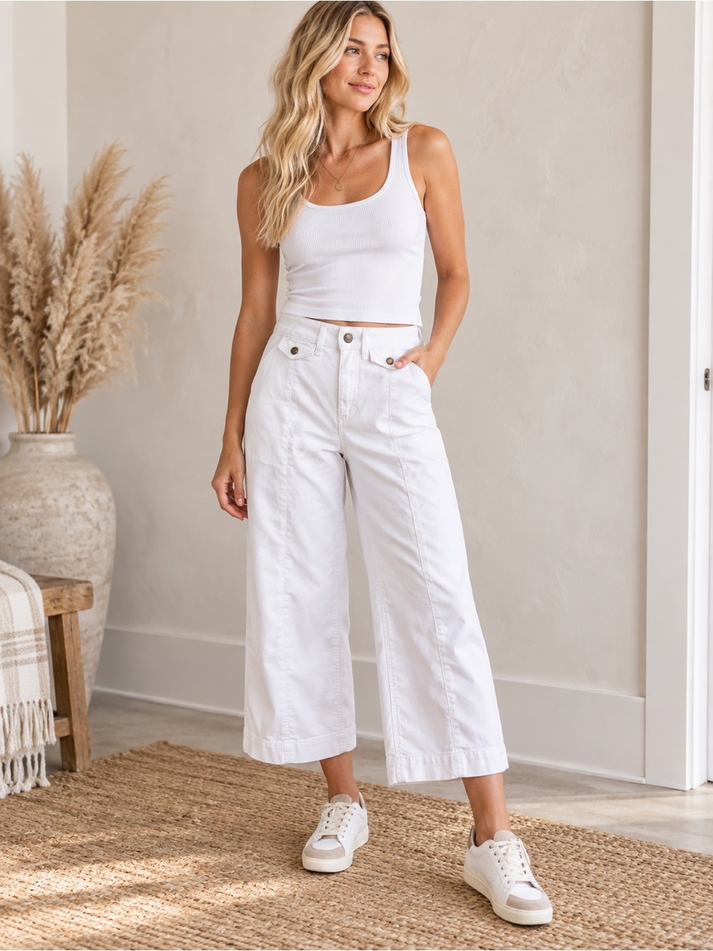 Lee White Wide-Leg Crop Jeans